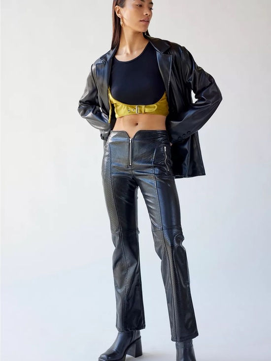 Urban Outfitters Pants - Urban Outfitters Y2K Black Alexa Faux Leather Croc-Embossed Moto Pants Size 4